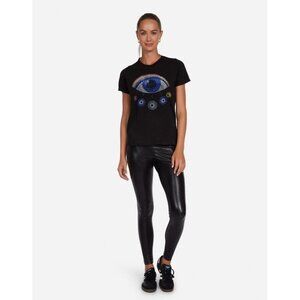 Lauren Moshi Crystal Rainbow Evil Eye T-Shirt Top Black Small New With Tag